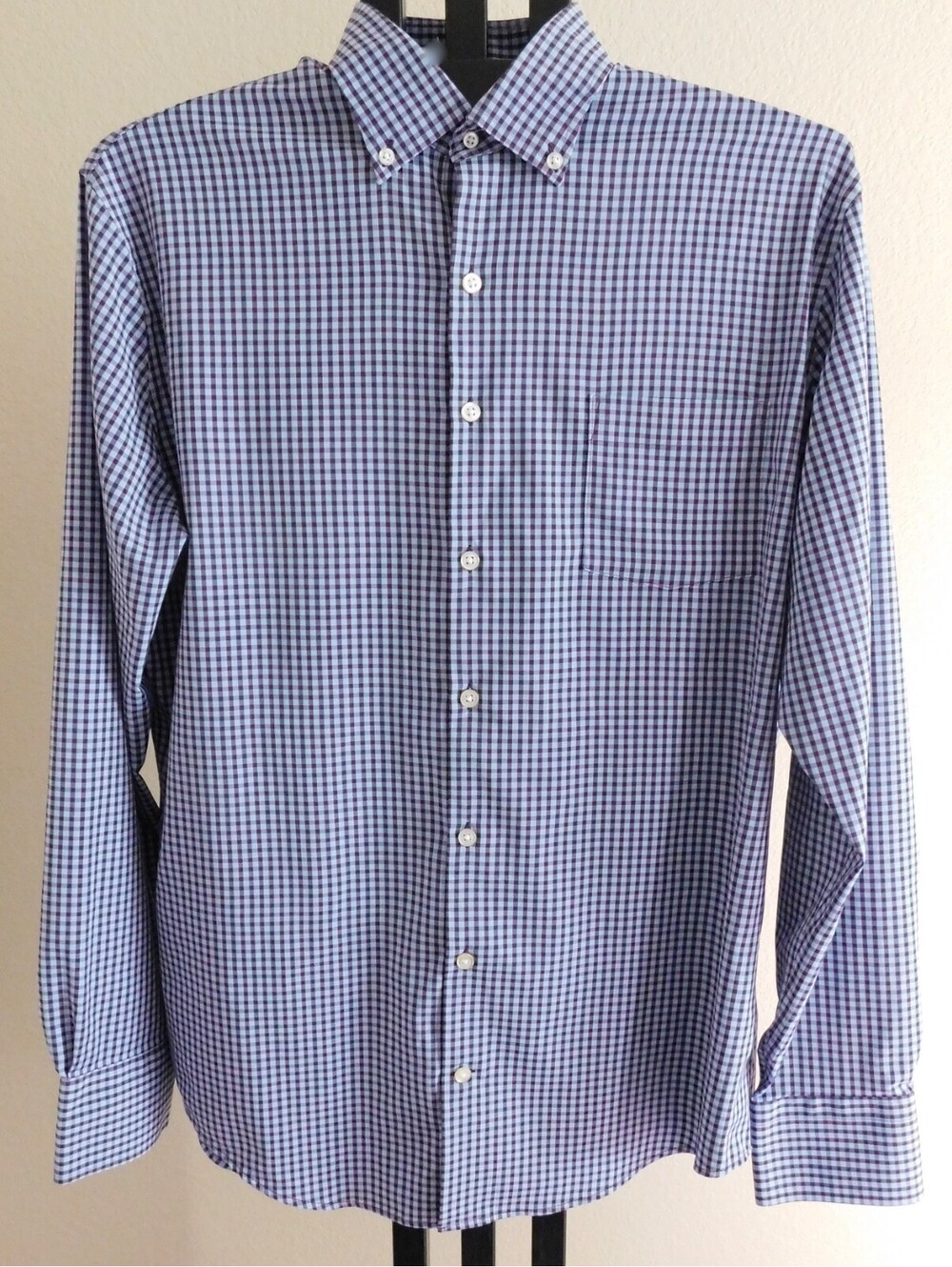 Peter Millar Summer Comfort Men's L Gingham Check Button Down Shirt Blue Brown